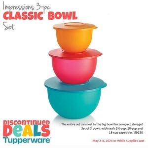 Tupperware 3pc classic impressions bowls